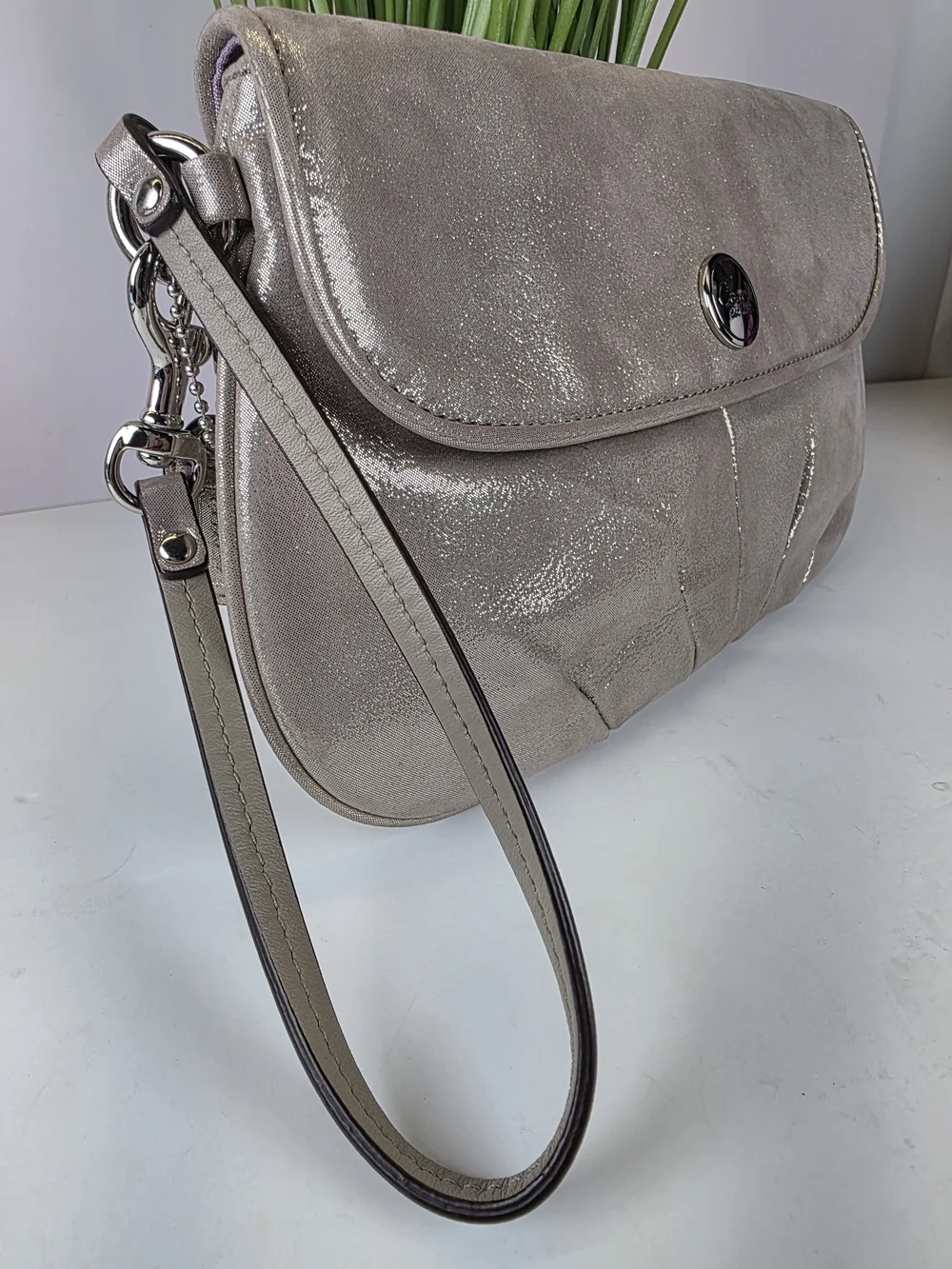 Coach Metallic Champagne Sparkly Gold Wristlet Clutch Bag